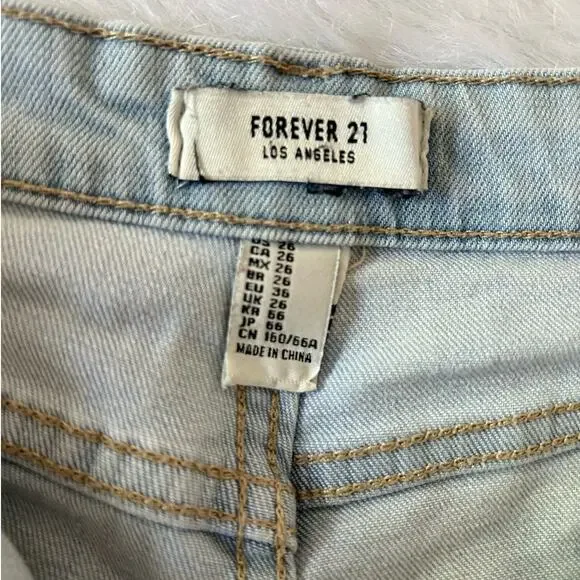 Forever 21 High Rise Light Wash Embroidered Flowers Denim Shorts Size 26 | 2 - Picture 4 of 7